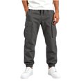 thumbnail image 2 of Ndbuld Boys' Cargo Jogger Pants Elastic Drawstring Waist Multi Pockets Casual Tapered Cuffed Kids Work Trousers Dark Gray 9-10 Years, 2 of 7