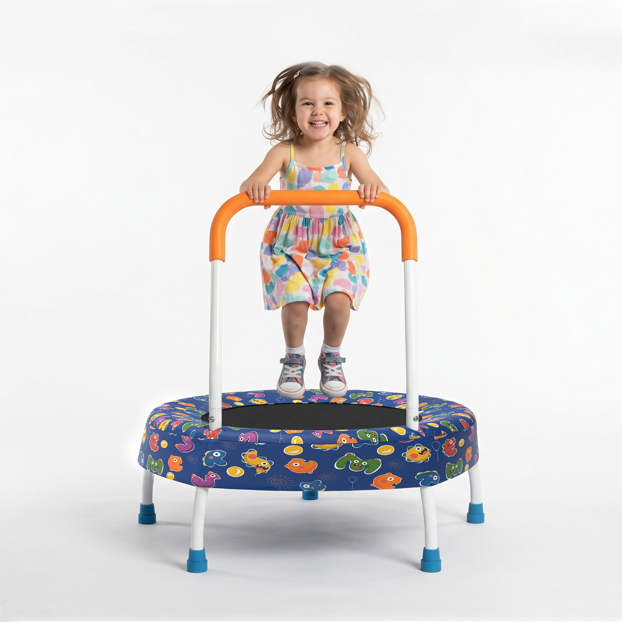 28 Inch Toddler Trampoline with Handle, Springfree Bungee Cord Trampoline, No-Gap Safe Jumping Mat, Max 55 LBS, Indoor Outdoor Gift for Kids