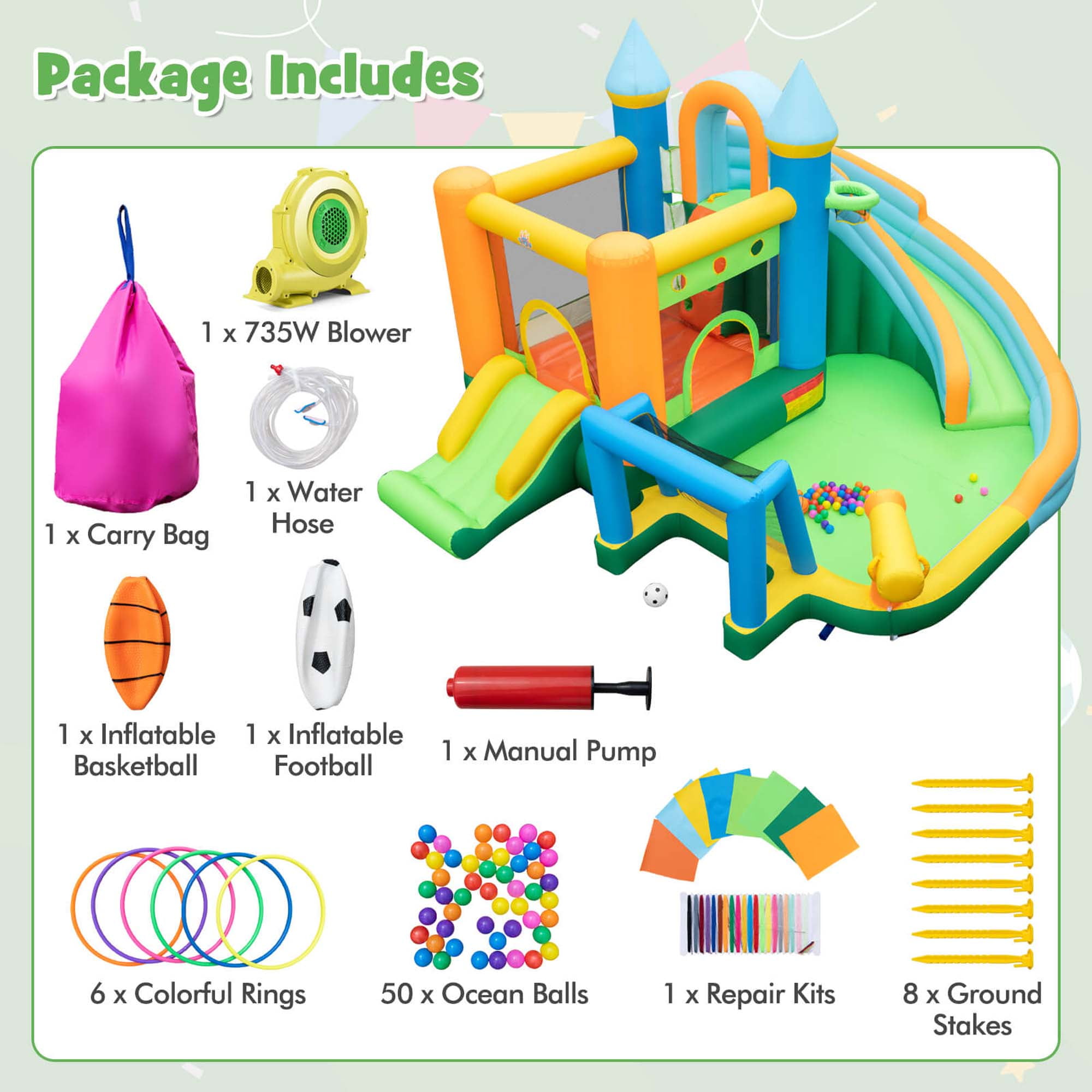 Costway Inflatable Water Slide Kids Blow up Pool Park Climbing Wall with 735W Blower