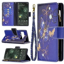 Dteck Wallet Phone Case for Google Pixel 6 Pro with Wrist Strap, Heavy Duty Zipper Purse Card Slots Wallet Cute Pattern Flip Folio Phone Case for Google Pixel 6 Pro, Purple Butterfly