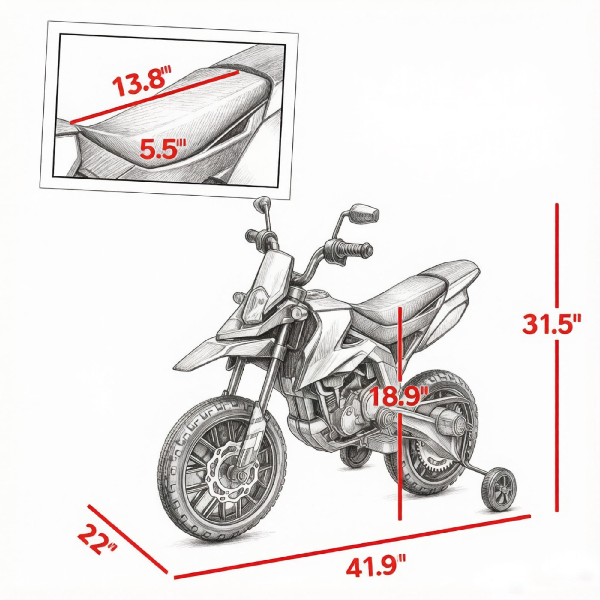 Red Kids Motorcycle Toy with Training Wheels Spring Suspension LED Light USB Music Feature for Children