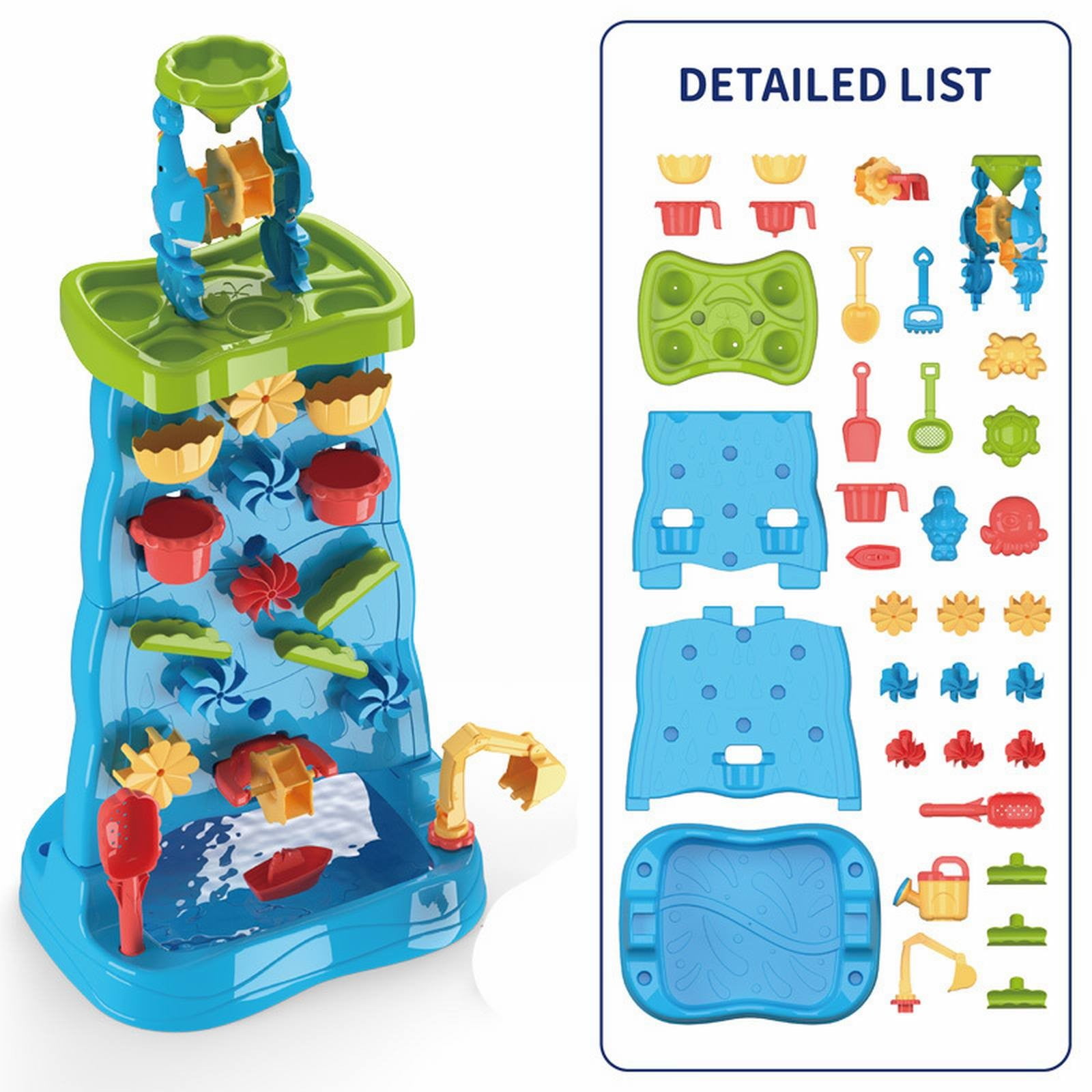RUIG Water Table for Kids Ages 3-8, Double-Sided Waterfall Wall with 32-Piece Activity Set, Outdoor Sand & Water Play Station for Boys & Girls, STEM Learning Toy,Summer Outdoor Toys