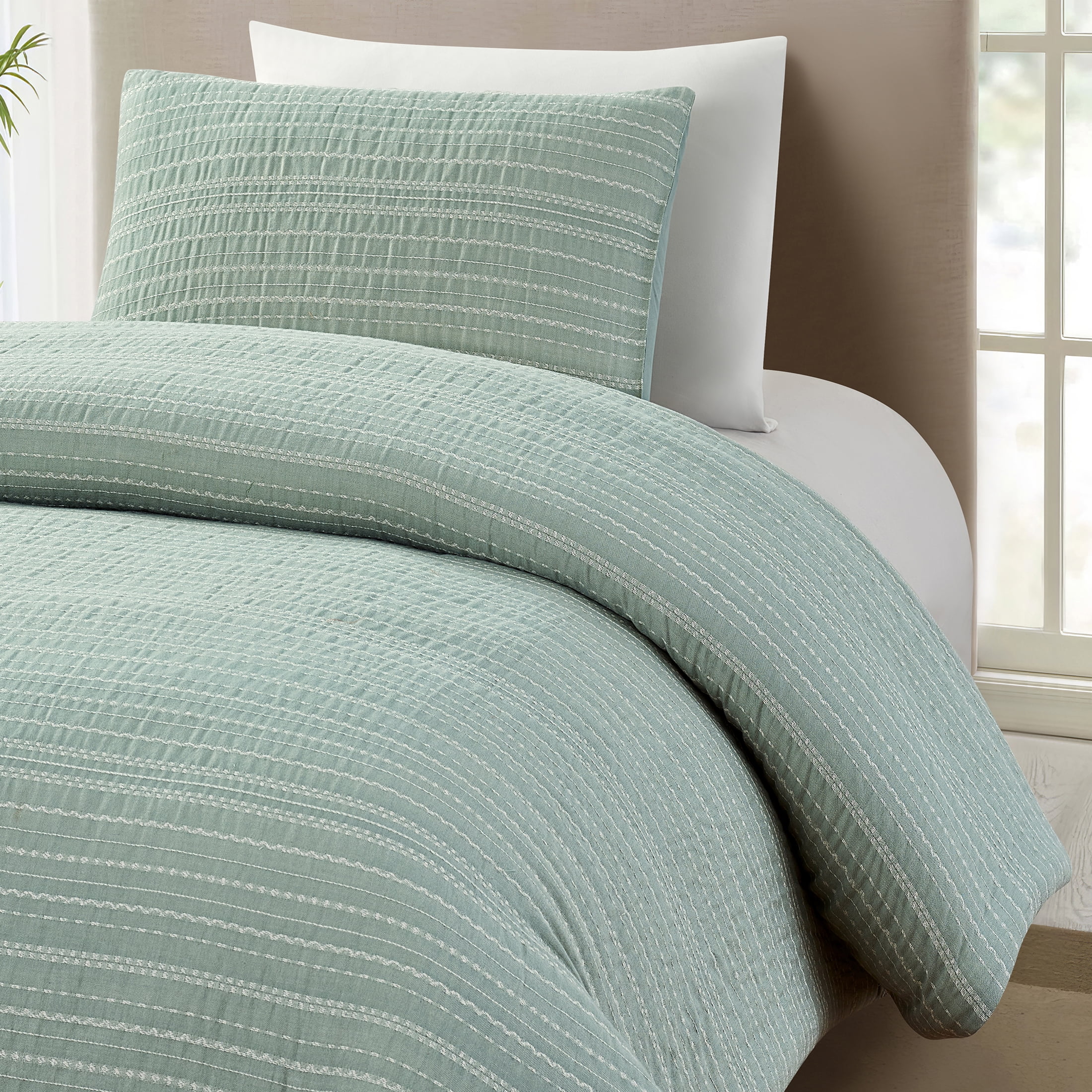 Better Homes & Gardens Crafted Woven 2-Piece Comforter Set, Green River, T/TXL, All Ages