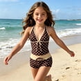 thumbnail image 2 of OOOUM Kids Girls Printed Tankini Swimwear 2 Piece Halter Tie Top & Drawstring Shorts Quick Dry Upf Protection Beach Bathing Suit Yellow 13-14 Years, 2 of 5