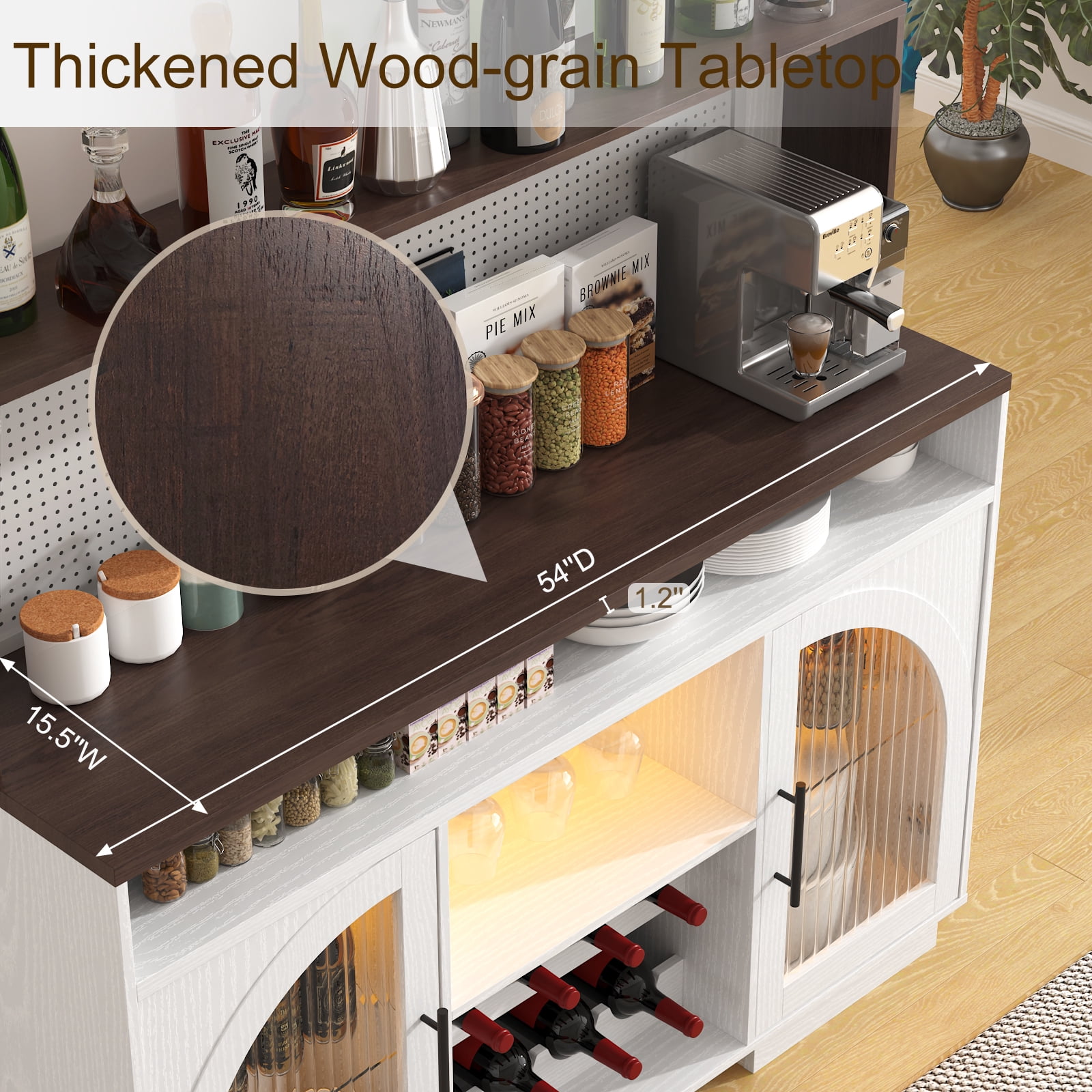 54" Coffee Bar Cabinet with LED Light,Wine Bar Cabinet,Kitchen Hutch Cabinet for Dining Room,White