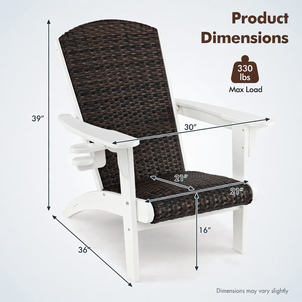 Demi Bonn Outdoor Adirondack Chair with Rattan Padded Seat and Hidden Cupholder, Fire Pit Lounge Chairs for Yard, Garden, Patio, White