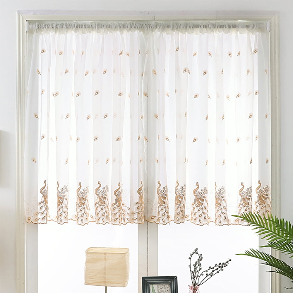 Custom Moroccan Simple Gothic Geometry Gold Embroidered White Sheer Net Curtain 