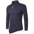 thumbnail image 1 of Uinagy Men's Embroidered Personalized Oblique Button Irregular Fashion Casual Long-Sleeved Shirt, 1 of 3