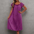 thumbnail image 2 of PMVFHDE Women's Solid Color Ice Silk Short Sleeve Knee-Length Loose Nightdress with Lace Sleeves Cooling Pajamas for Women, 2 of 4