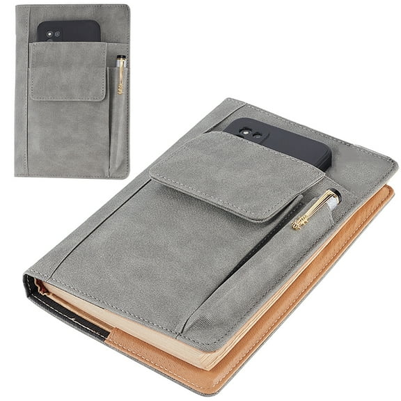 PU Leather Book Cover Notebook Wraps Rectangle Gray 217x155x19mm