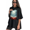 thumbnail image 3 of Plus Size Shirt for Women Black Tops for Women Oversized Short Sleeves Shirt for Women Space 1 T Shirt Crewneck Shirt for Women 3XL, 3 of 5