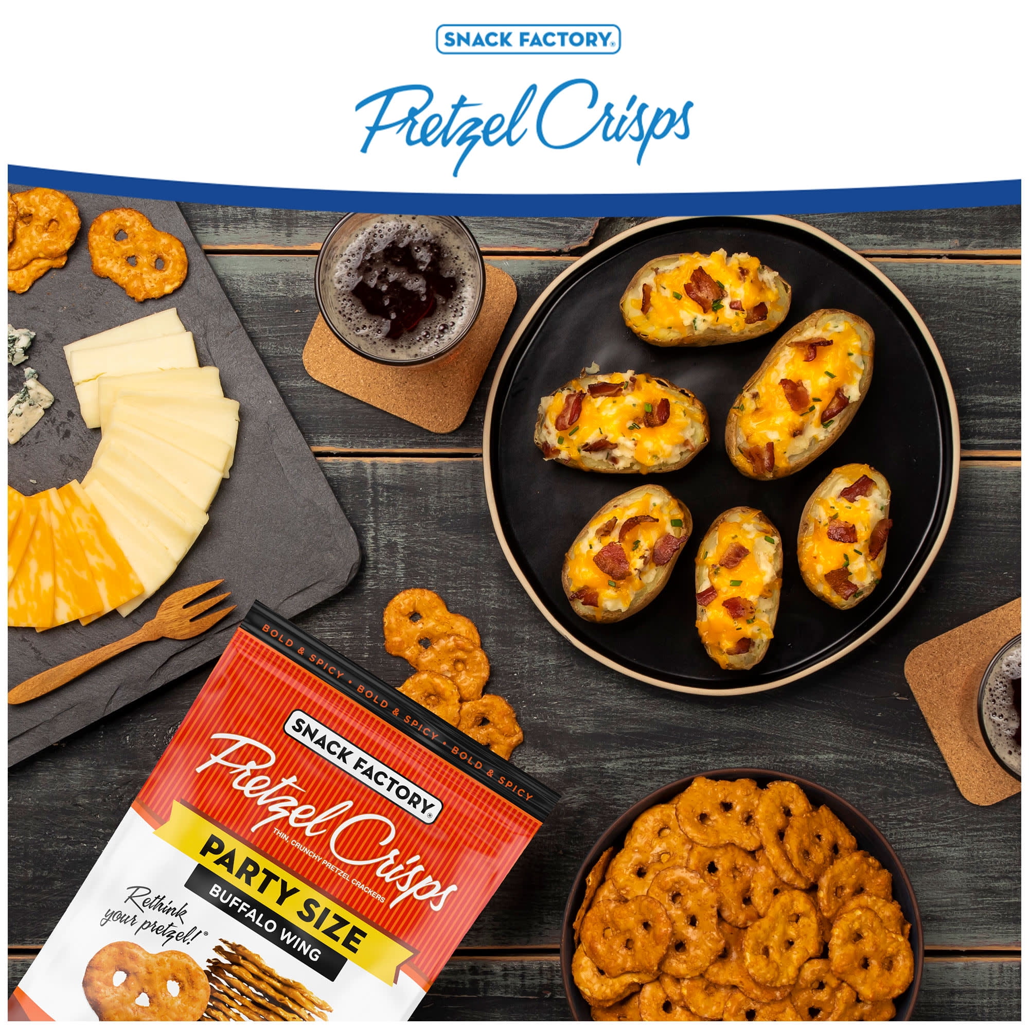 Snack Factory Pretzel Crisps, Buffalo Wing, Party Size 14 Oz