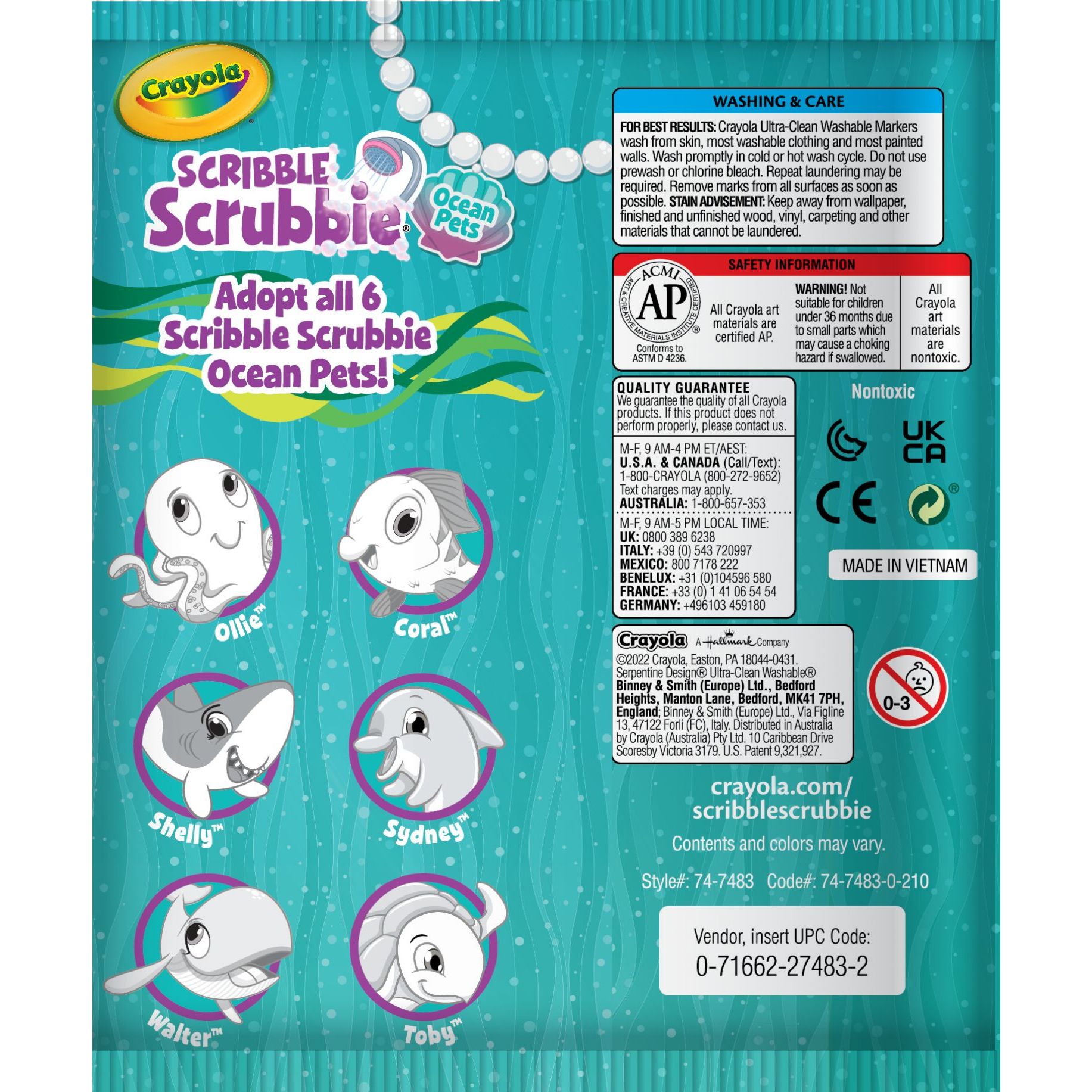 Crayola Scribble Scrubbie Pets, 1 Ct, Mystery Ocean Animal Toys with Markers, Less Mess Arts and Crafts, Color and Wash Toys for Kids, Ages 3+