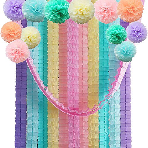 Open Air Party HANGING GARLAND Paper Pom Poms 6.5" Garden Decorations 