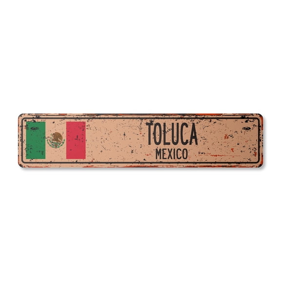 TOLUCA MEXICO Vintage Aluminum Street Sign Mexican flag city country road rustic metal tin wall gift | Indoor/Outdoor | 30" Wide
