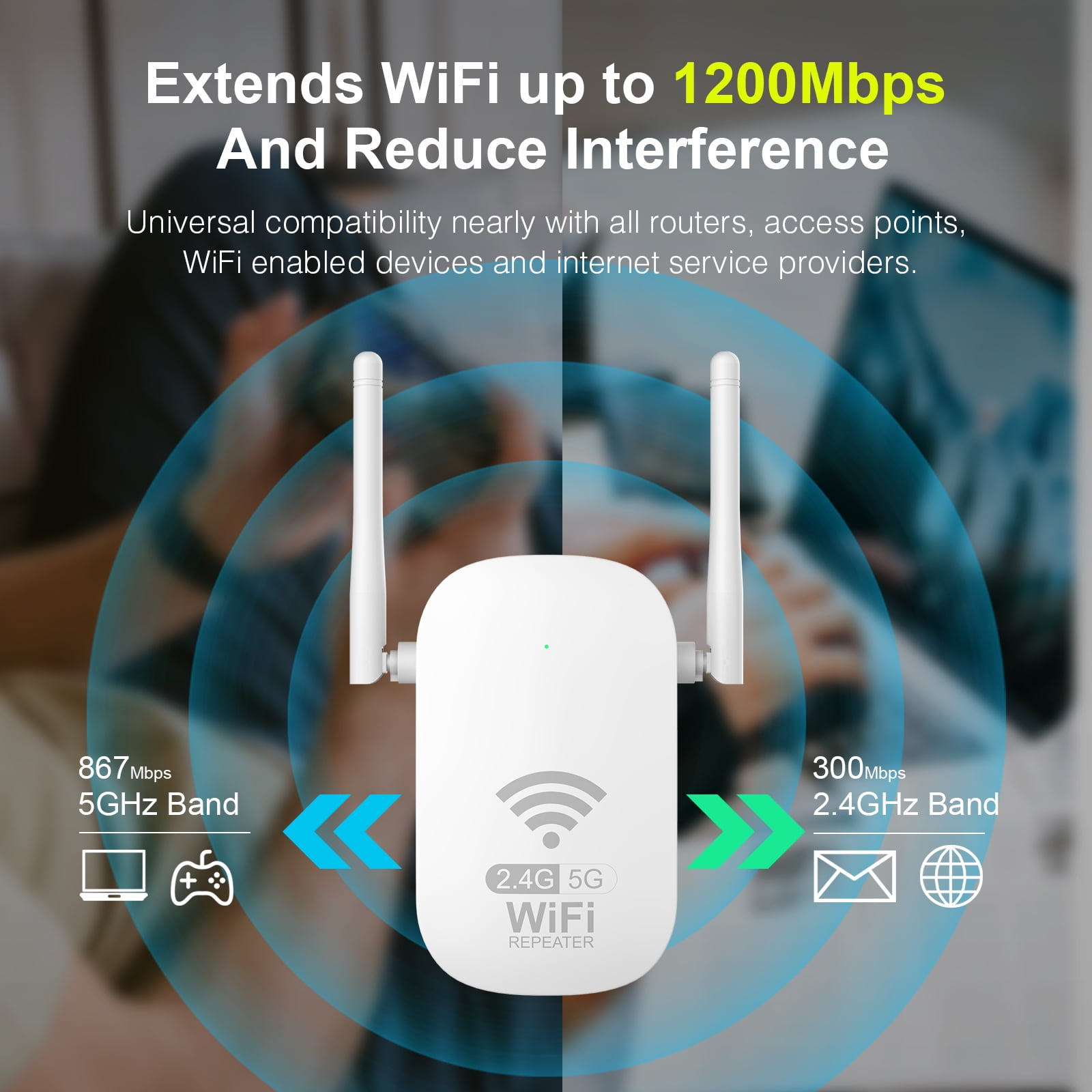 Wireless WLAN Repeater WLAN Amplificatore Presa Integrata 1200 - Foto 5
