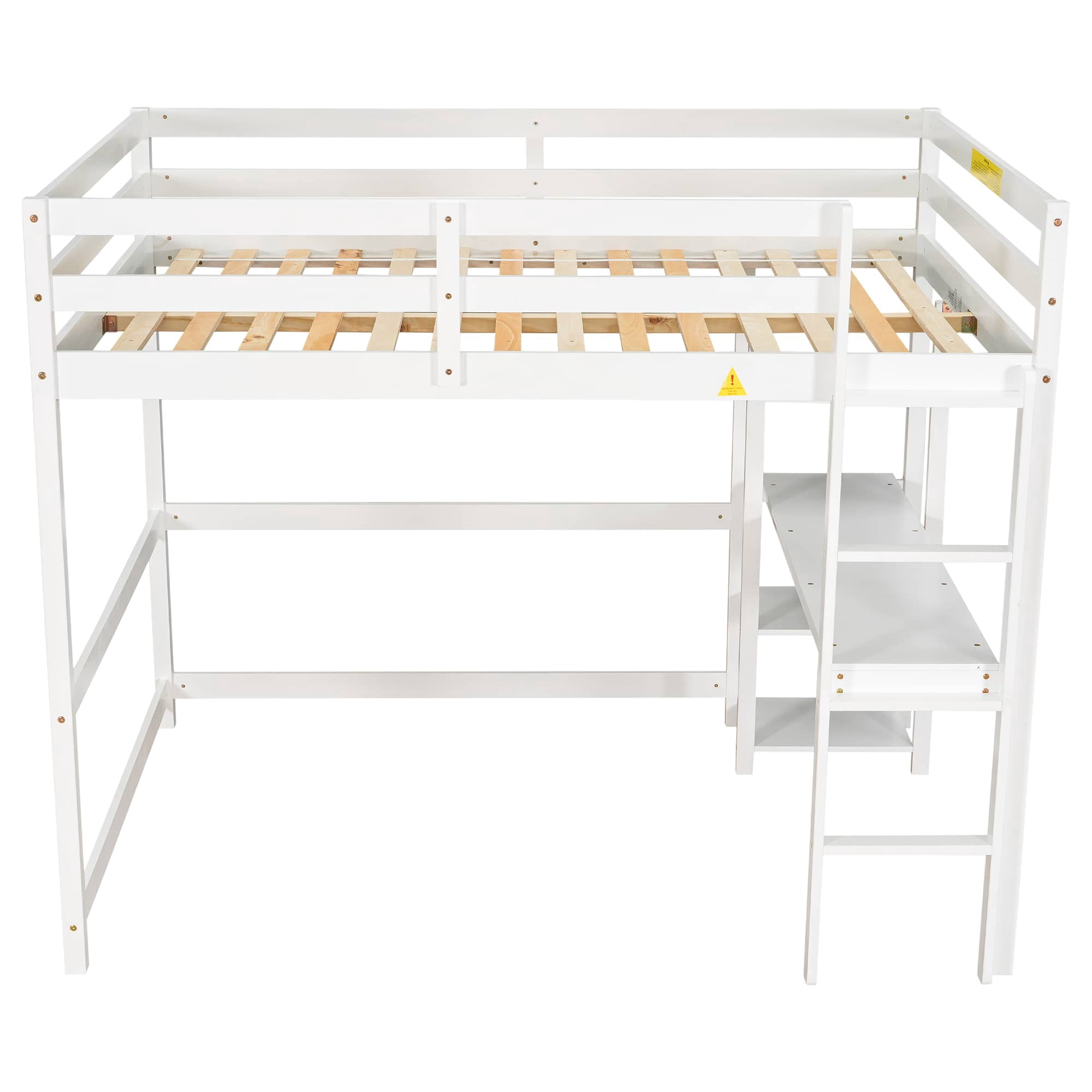 MAYEERTY Full Loft Bed with Desk, Shelves and Ladder, White