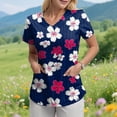 thumbnail image 2 of COMVALUE Scrub Tops Women Short Sleeve Plus Size V Neck Fun Printed Scrubs Top Medical Nursing Uniforms with Pockets (Navy, 3XL), 2 of 9