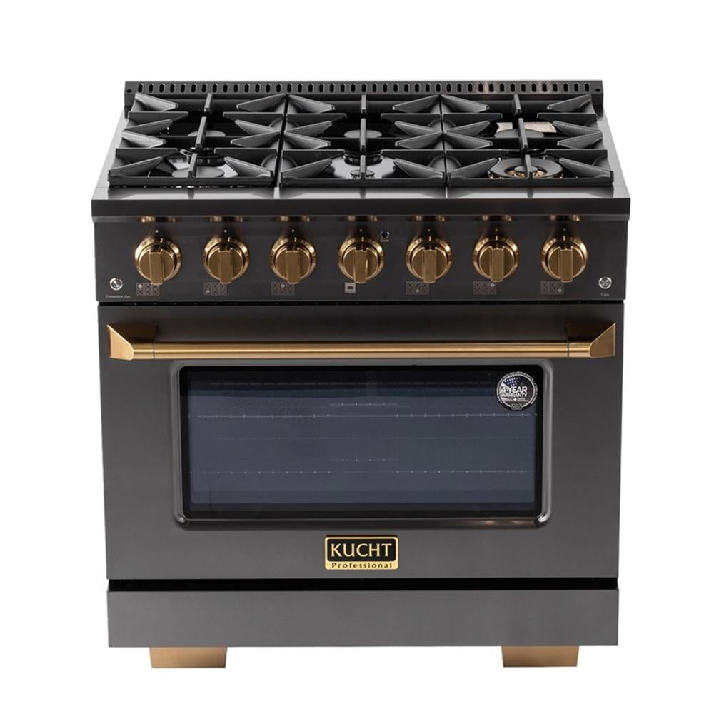Pemberly Row 36" 5.2 Propane Gas Range in Titanium & Under Cabinet Range Hood