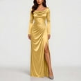 thumbnail image 5 of Smsaxvxz Women's Cowl Neck Satin Maxi Dress Long Sleeve High Slit Formal Evening Gown for Wedding Guest Bridesmaid Party Gold L, 5 of 7