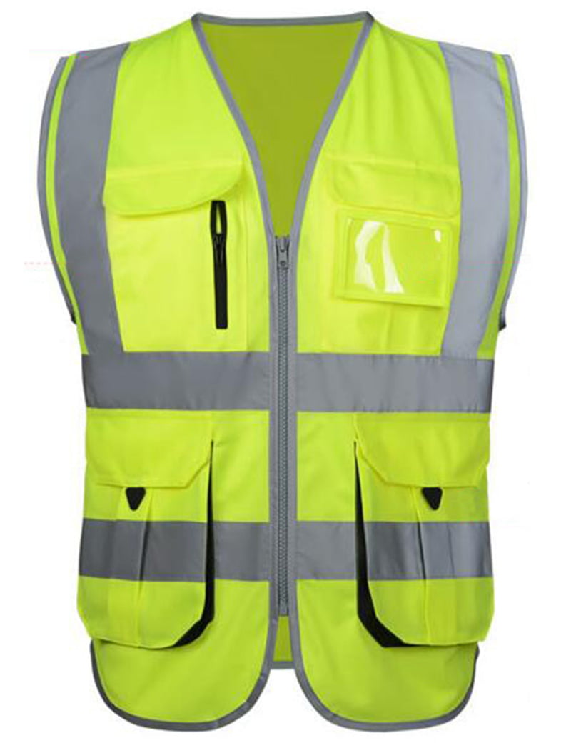 GOGO 9 Pockets High Visibility Zipper Front Safety Vest with Reflective Strips Meets ANSI Standards-Yellow/Blue-XL