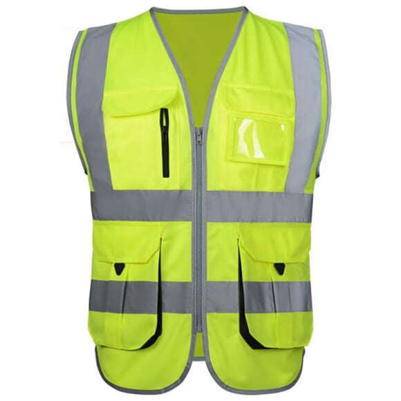 GOGO 9 Pockets High Visibility Zipper Front Safety Vest With Reflective Strips, Meets ANSI Standards-Yellow1-XL