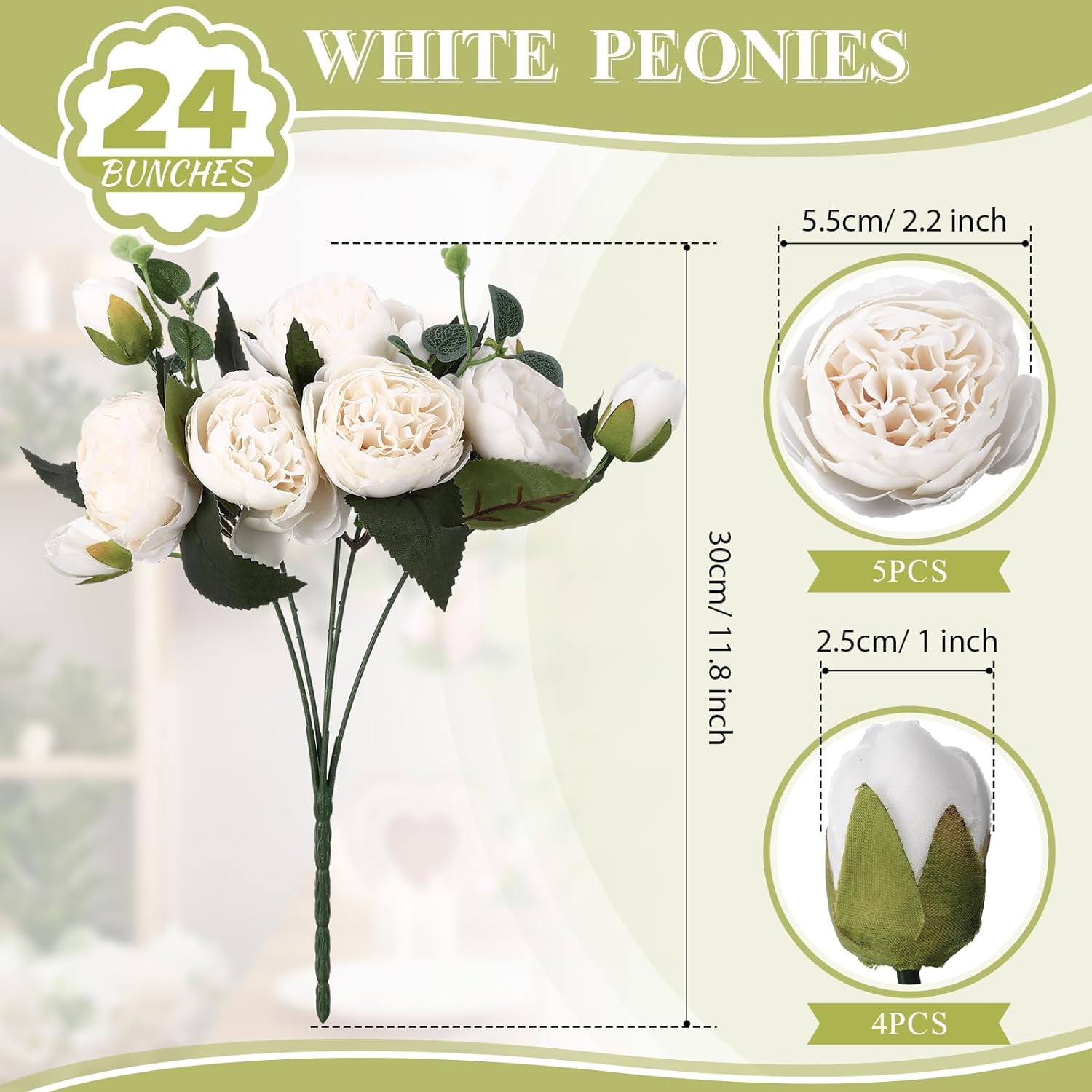 24 Bundles Artificial Peonies Flowers Wedding Faux Flowers Silk Peony Bouquet Bulk Bride Fake Florals Arrangements for Table Centerpieces Wedding ​Party Vase Decor (Light Pink)