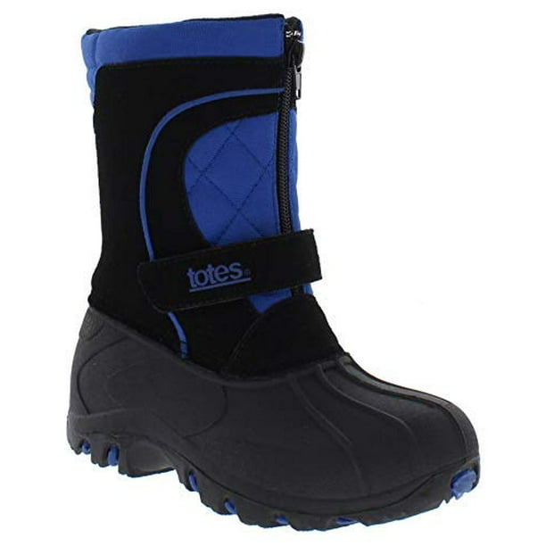 Totes Boy's Bradley Snow Boots with Dual Closure Black/Blue 2 Medium