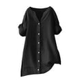thumbnail image 4 of Tittly Womens Linen Shirt Women'S Gauze Tops Linen Button Up Shirts for Women Loose Shirt Top Stand Solid Color Sleeve Collar Casual Women's Shirt Women's Shirt Black, 4 of 7