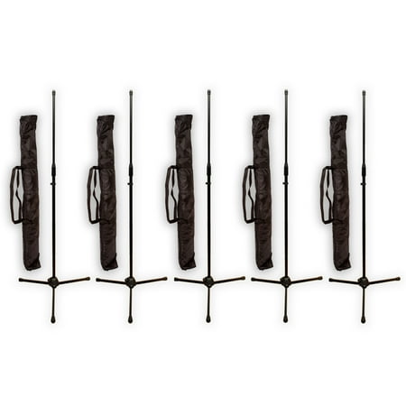 Podium Pro MS2 Adjustable Steel Microphone Stands with Stand Bags 5 Stand Set MS2SET6-5S