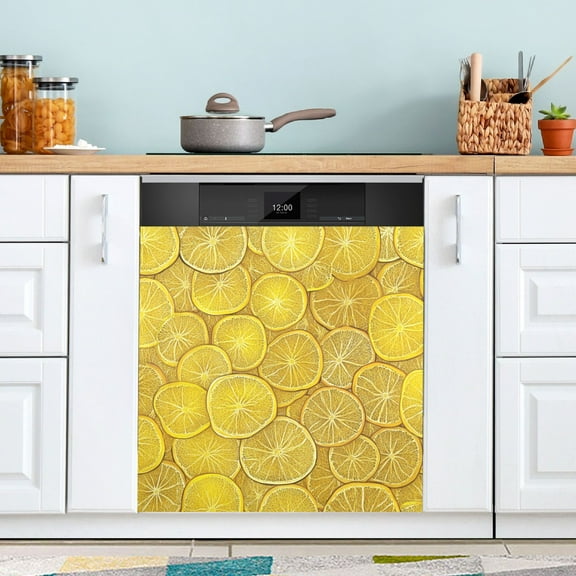 Dishwasher Sticker Dishwasher Cover Magnet Refrigerator Home Decorative Art Kitchen Panel Decal Yellow Lemon Slices 23x26 Inch