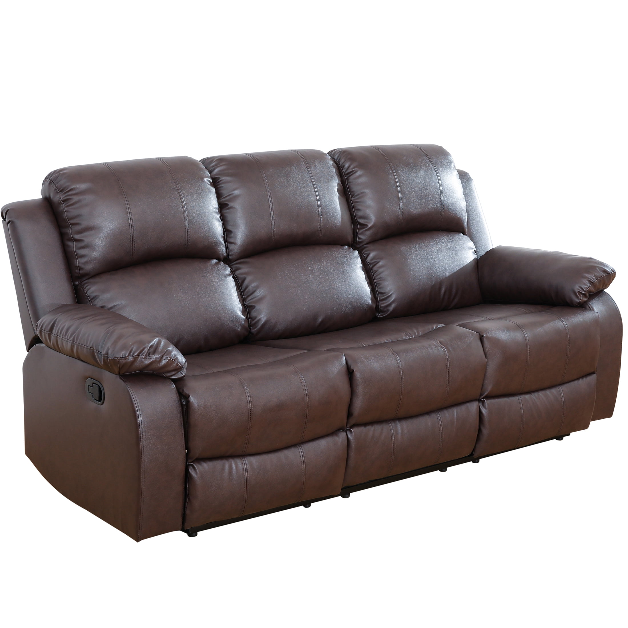 AUKFA 3 Seats Recliner Sofa Chair, Home Theater Sofa with Flipped Backrest and Cupholder, Brown