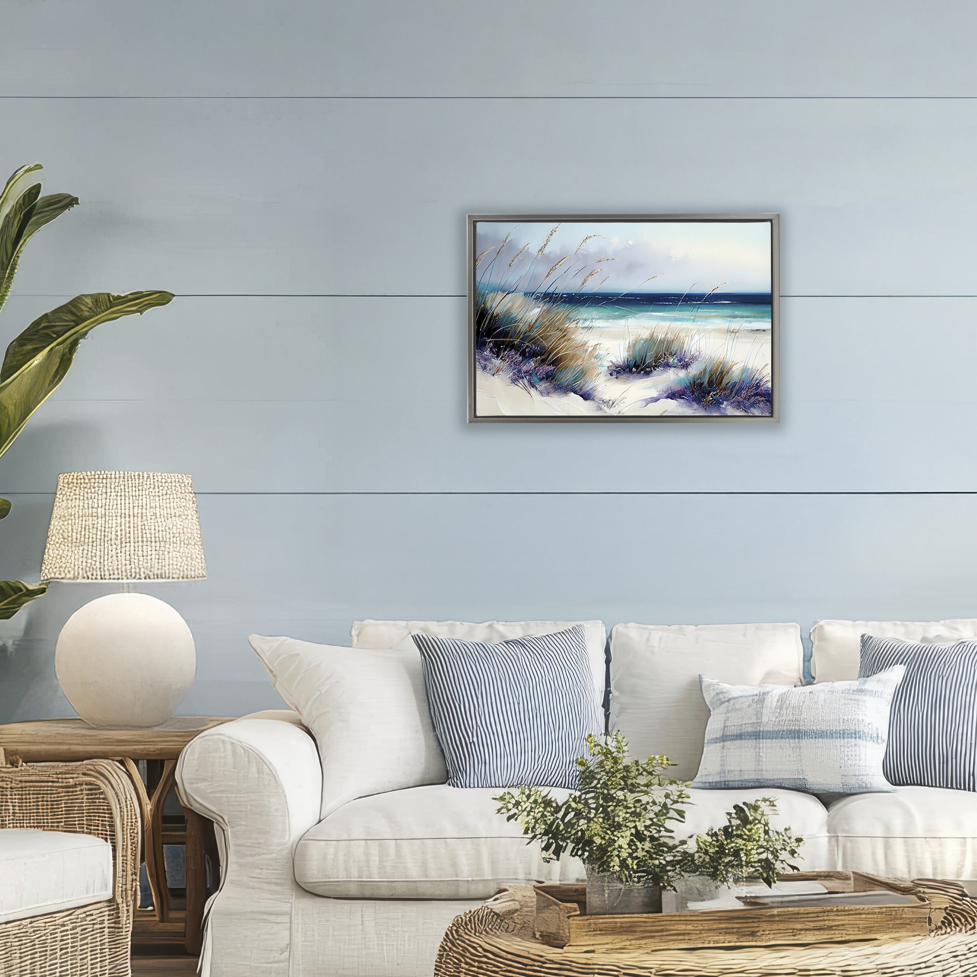 Euphoria Beach Dunes Gray Framed Floater Canvas Wall Art, design by Sasha