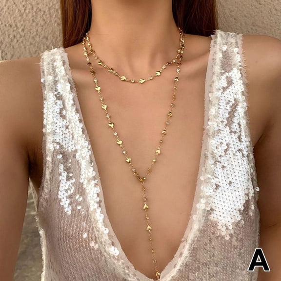 Double-layered Square Bead Long Necklace Set Sweater Chain Fashion Temperam