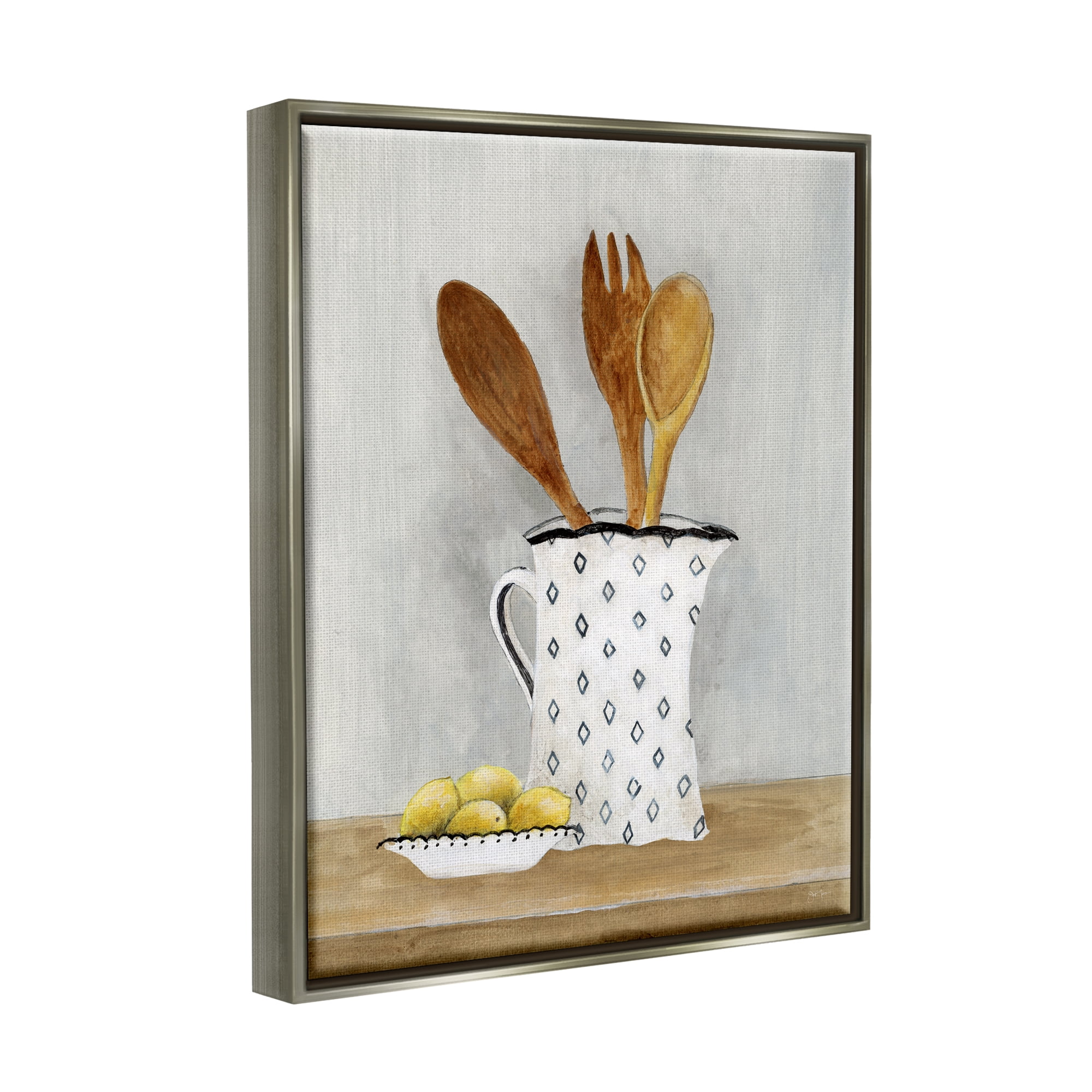 Stupell Industries Lemons & Utensils Kitchen Painting Food & Beverage Painting Gray Floater Framed Art Print Wall Art