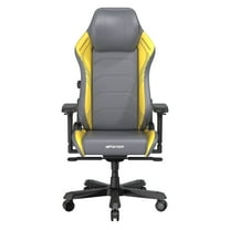 DXRacer Master Series Luxury Egnomic Office Chair for Big and Tall, with EPU Leatherette Upholstery, head rest and intergrated lumbar support, Gray and Yellow