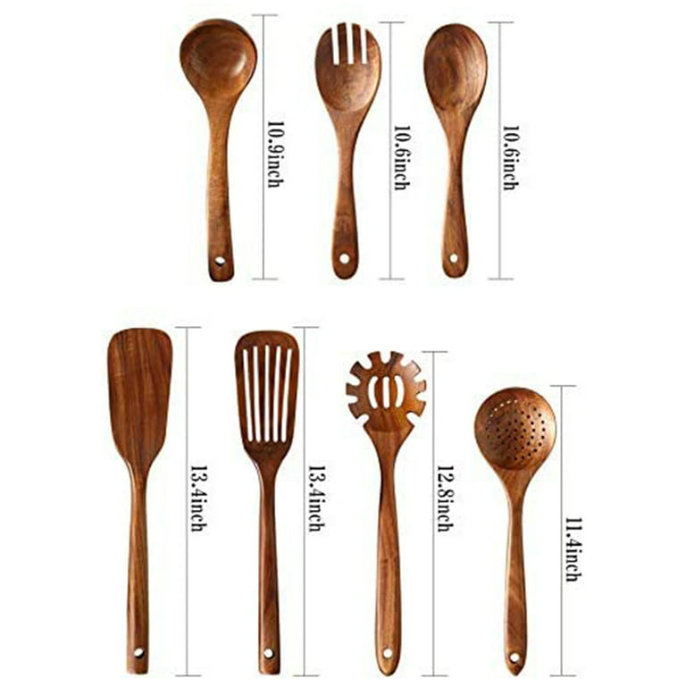 Wooden Spoons for Cooking, 10 Pcs Teak Wood Cooking Utensil Set – Wooden Kitchen Utensils for Nonstick Pans & Cookware – Sturdy, Lightweight & Heat