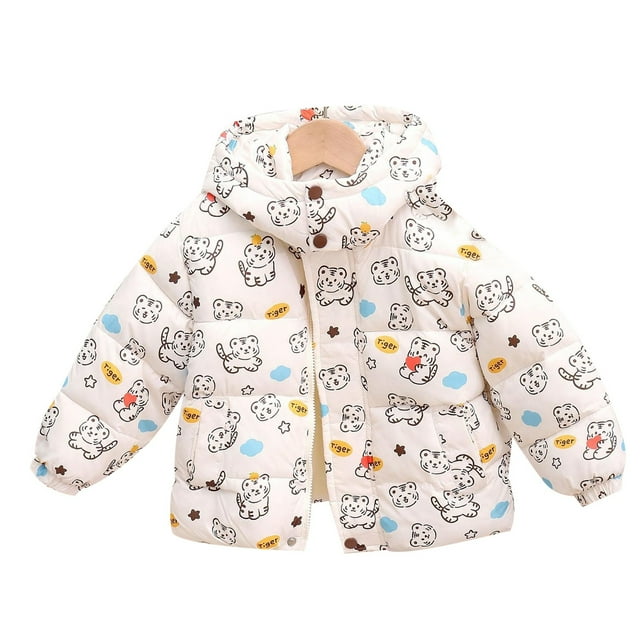 Felwors Children's Down Padded Jacket Baby Cartoon Printing Padded Jacket Girl's Floral Padded Jacket Autumn And Winter Small Warm Padded Jacket