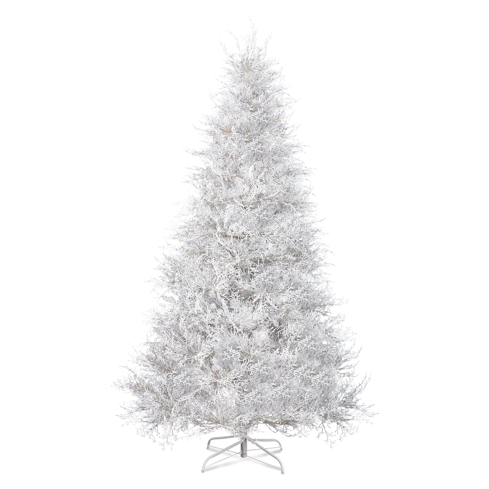 7FT White Christmas Tree, 400 LED Lights with 3 Modes Warm White Multi-color Macaroon, 1218 PE Branch Tips, Flame-Retardant, Reinforced Metal Stand, Indoor Living Room Entryway Office Holiday Decor