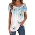 thumbnail image 2 of Avrnliq Womens Casual Floral Bird Print Tunic Top Short Sleeve Scoop Neck High Low Hem Loose Flowy Soft Stretch Blue Summer Spring Blouse S-XXL,Size XL, 2 of 6