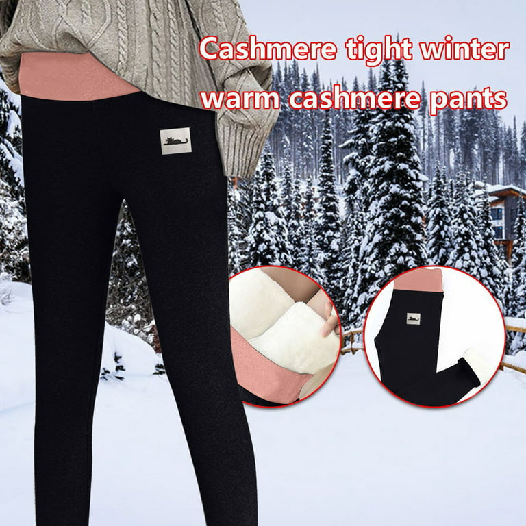 jsaierl Super Thick Cashmere Leggings for Women,Winter High-Waisted Leggings  Fleece Lined Warm Pants,Elastic Slim Workout Yoga Tight 