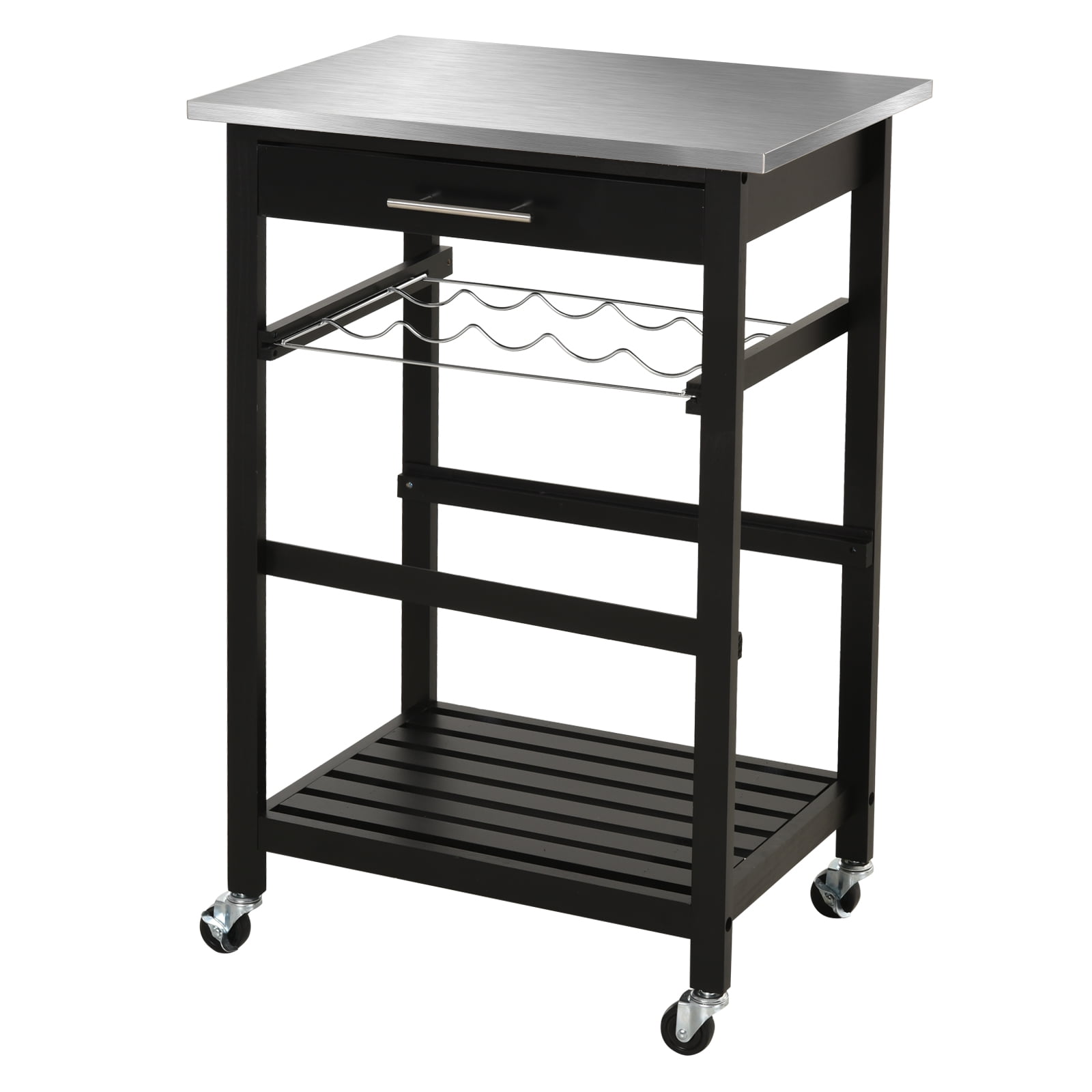 HOMCOM Pine 3-Tier Multifunction Rolling Kitchen Island ...