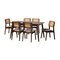 Baxton Studio Dannon Grey Fabric and Walnut Brown Wood 7-Piece Dining Set