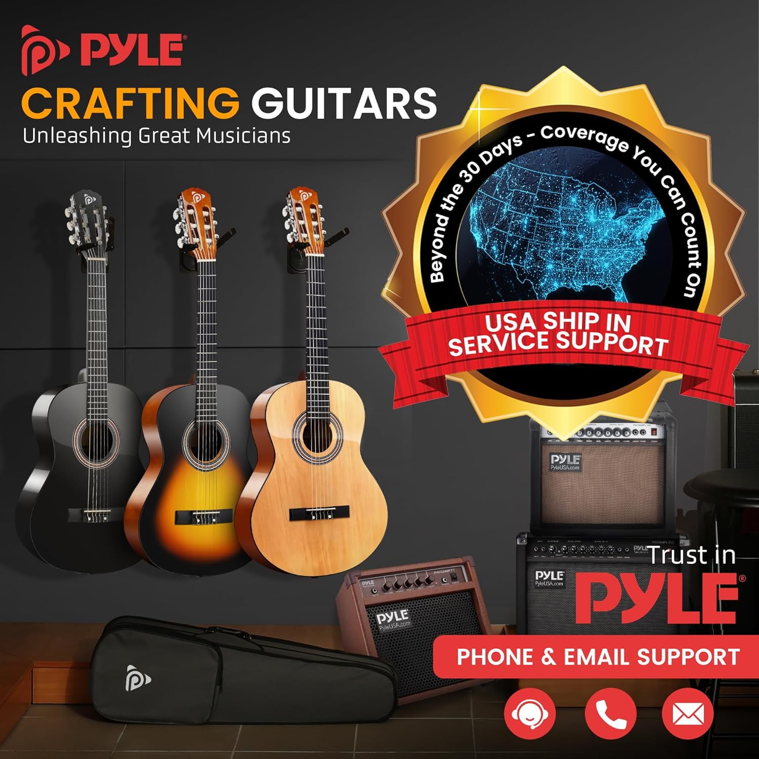 Pyle Classical Guitar Starter Kit - 30" 1/4th Size All Wood Instrument with Capo, Gig Bag, Strings, Strap, Picks (Natural Gloss)