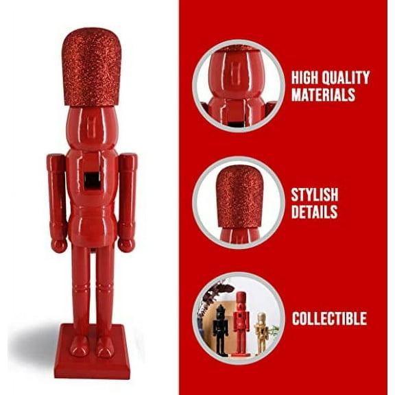 Trendy Wood Nutcracker Figures Christmas Decor Holiday Home Decorations, Decorative Wooden Statue, 15-inch, Solid Red
