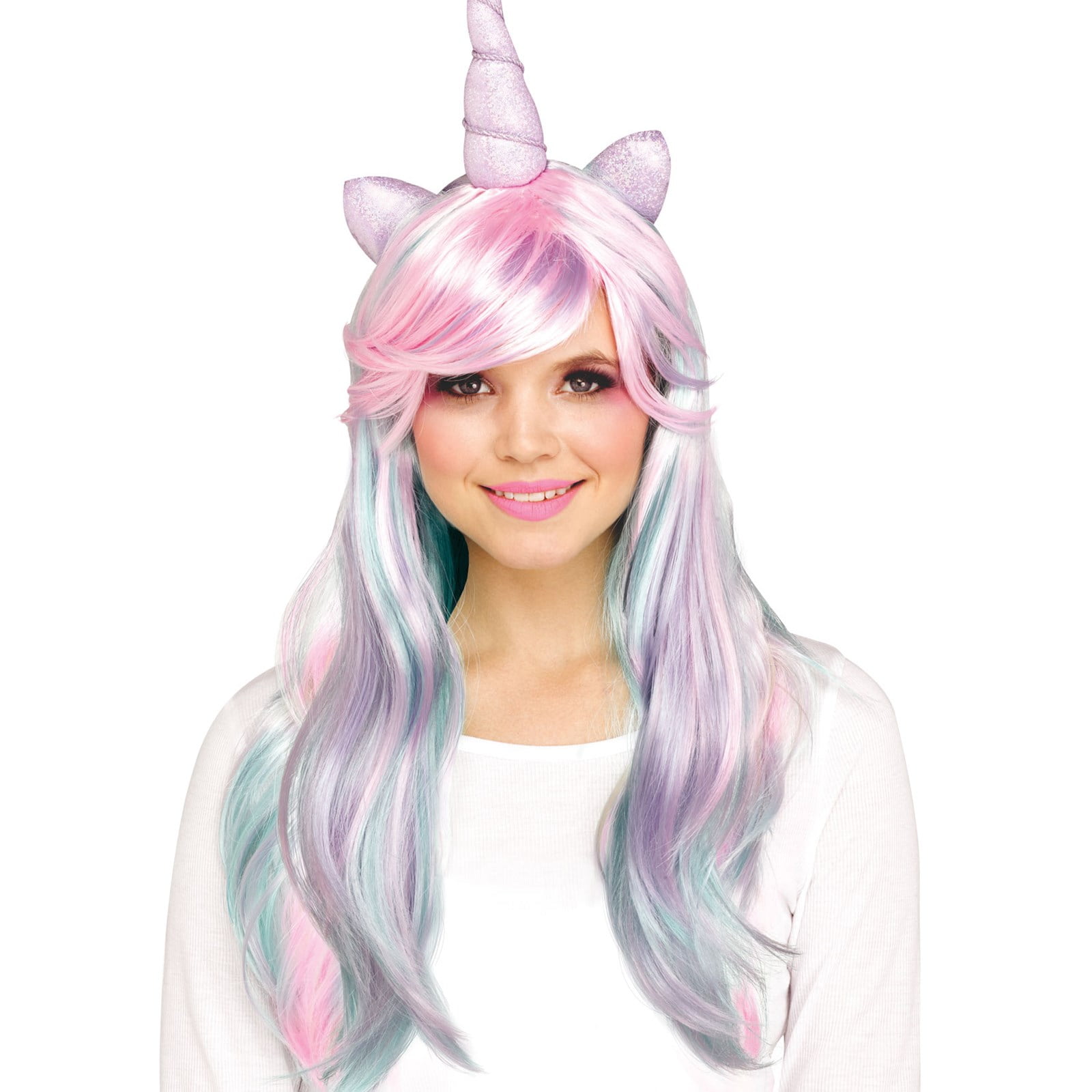 Womens Pink Wavy Bangs Wig Halloween Costume Accessory 