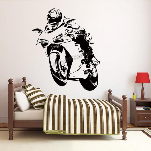 Motocross Wall Decal Dirt Bike Motorcycle Wall Sticker Motorcyclist Wall Decor Vinyl Decals Home Bedroom Decoration Poster 43x36cm