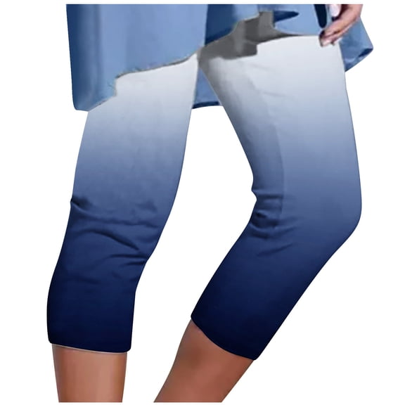 Women's Capri Pants Stretchy Print High Waisted Athletic Yoga Leggings Casual Slim Fitted Summer Cropped Trousers