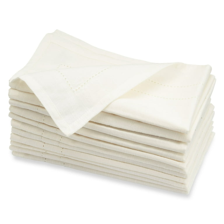 Cloth Napkins Set of 6 Hemstitch Cotton Dinner Napkin Wedding Napkin Ivory  20x20