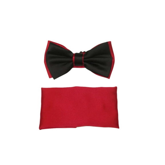 Men's 2-Tone Bow Tie/Hankie Set By J.Valintin Soft Satin Silky JVBT-40 Black Red
